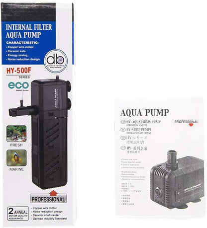 MQ 130GPH Submersible Water Pump (500L/H, 6W) with Filters and Water Nozzles, Ultra Quiet for Aquarium, Fish Tank, Pond, Fountain, Hydroponics