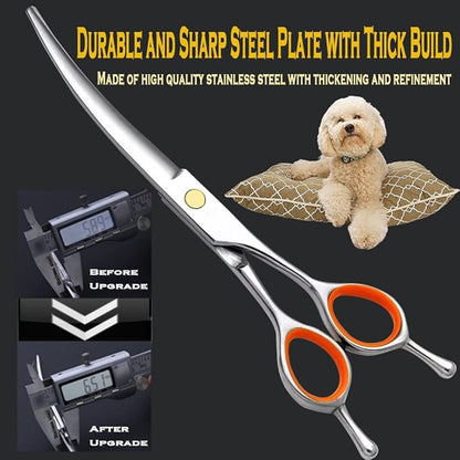 AIRY 7.5" Dog Grooming Kit Professional Dog Grooming Scissors Set Including Comb and Curved Scissors for Dog Grooming, Cat Dogs Grooming Shears for Right and Left Handers Trimming