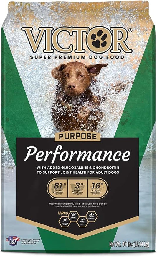 Victor Super Premium Dog Food  Performance Dry Dog Food  26% Protein for Active Adult Dogs  Includes Glucosamine and Chondroitin for Hip and Joint Health, 40lbs