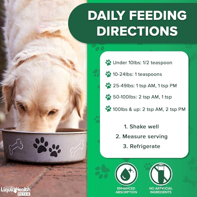 LIQUIDHEALTH Pets K9 Liquid Glucosamine Level 5000 for Large Dogs with Chondroitin, MSM, Boswellia Serrata - Dog Hip & Joint Health Vitamins for Dog Joint Pain, Pet Joint Oil Juice - USA Made (32 oz)