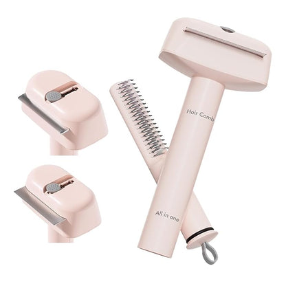 3 In 1 Pet Dematting Tool, Dog Flea Lice Combs for Grooming, Undercoat Rake & Dematting Comb for Detangling Matted or Knotted Undercoat Hair, Great for Short or Long-haired Dogs & Cats - Pink