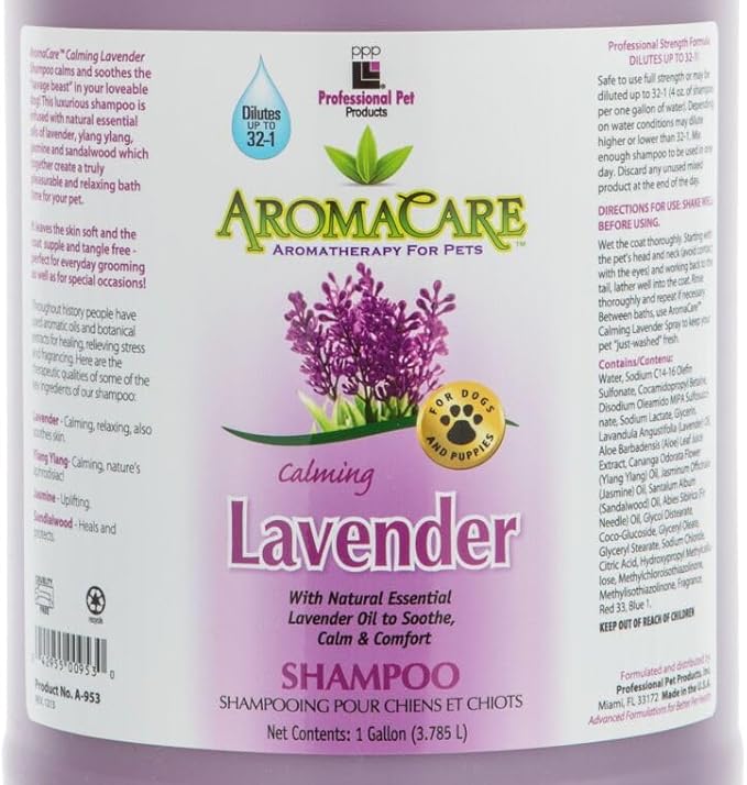 PPP AromaCare Calming Lavender Shampoo for Dogs with Anxiety - Relax Anxious Dogs Instantly - Lavander Oil & Ylang Ylang for a Soothing Bath Time - 1 Gallon
