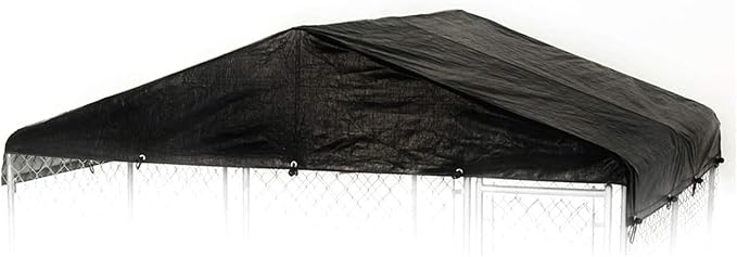 10 by 10 Feet Black Extra Large All Season Outdoor Waterproof Fully Enclosed Dog Run Kennel Cover with Sturdy Elastic Cords