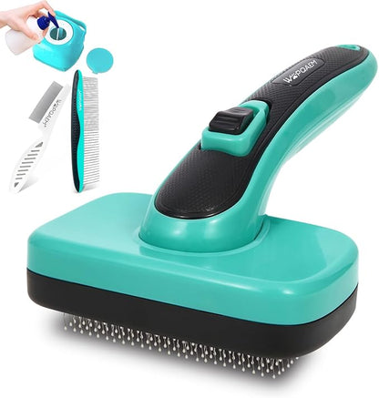 Dog Brush for Shedding Short Long Haired Cats, 4 in 1 Pet Grooming Kit for Small Medium & Large Animals. Removes Loose Fur, Mats, Tangled. Easy Cleaning. Undercoat Rake + Bath Brush Included