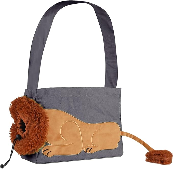 Dog Carrier Sling Lion-Shaped Pet Canvas Bag Cat Shoulder Bag Pet Body Holder for Daily Use Walking Travel Outdoor, Dark Grey S