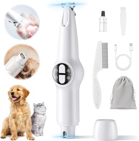 Dog Paw Trimmer & Nail Grinder 2in1 Upgrade [Ultra-Low Noise] [Micro Precision] Cordless Clippers for Grooming Kit, Pet Hair Shears for Cat Small Dogs, Electric Razors with LED Light