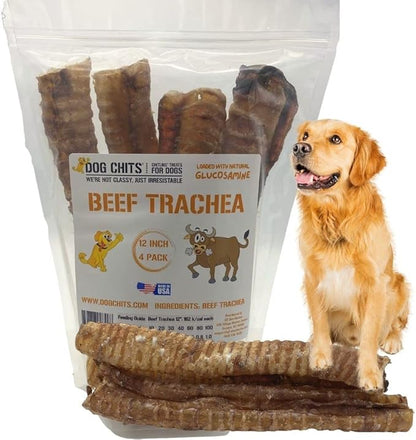 Beef Trachea for Dogs - Dog and Puppy Chews | Amazing for Joints | 12 in, 4 Pack | Made in USA | All-Natural Treats | Large and Small Dogs | Nothing Added | Lots of Natural Glucosamine