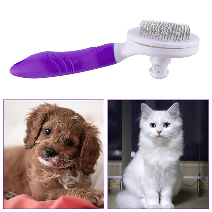 Cat Self Cleaning Slicker Brush, Pets Skin Friendly Cat Brush for Dogs Cats Grooming Brush Tool Easy to Remove Loose Undercoat, Mats Tangled Hair Slicker Massage Cats Dogs Brush - Upgraded