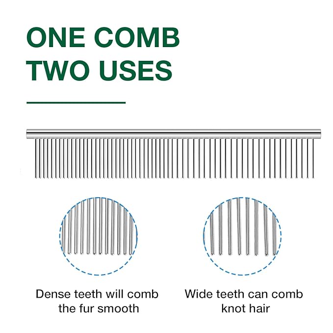 Dog Combs with Rounded Ends Stainless Steel Teeth, Cat Comb for Removing Tangles and Knots, Professional Grooming Tool