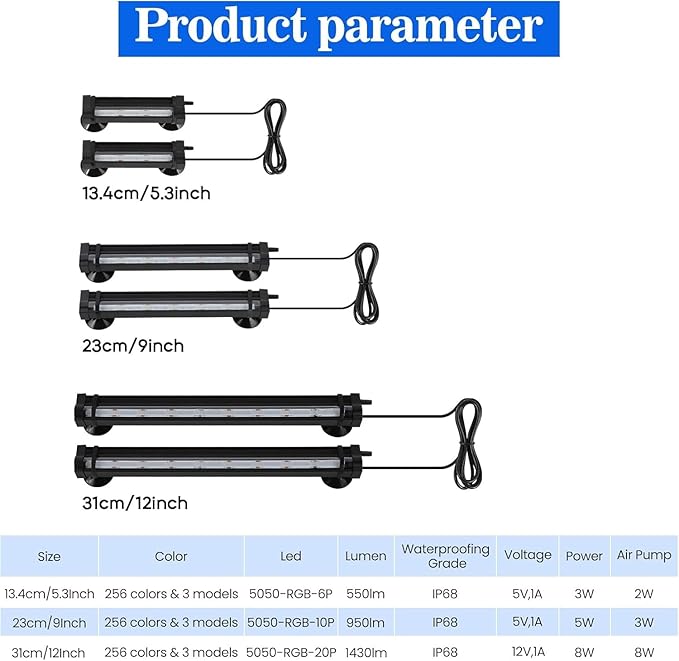 Fish Tank Bubbler Light for Aquarium: 2-in-1 Aquarium Grow Light with APP & Remote Control for Aquatic Pet Enthusiasts - RGB Changing Fish Lamp for 2-5 Gollon Freshwater Saltwater Tank Decor
