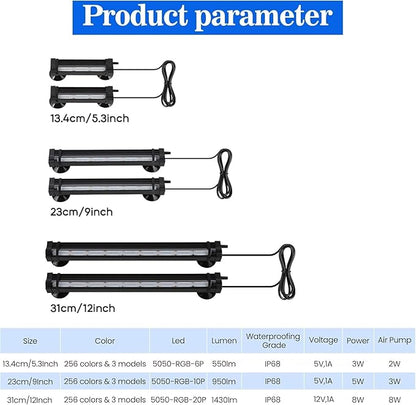 Fish Tank Bubbler Light for Aquarium: 2-in-1 Aquarium Grow Light with APP & Remote Control for Aquatic Pet Enthusiasts - RGB Changing Fish Lamp for 2-5 Gollon Freshwater Saltwater Tank Decor
