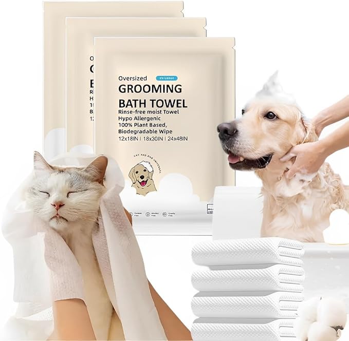 Toner Depot XL Pet Grooming Bath Wipes, Huge Rinse-Free Towels for Cleaning and Deodorizing Plant-Based Hypoallergenic Wipes for Dogs and Cats, 3 Pack (XL 18x30)