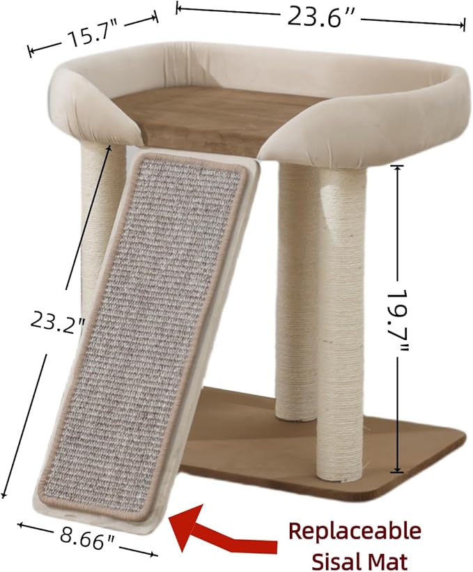 SHENGOCASE Modern Cat Tree Tower, Extra Large Platform Couch Sofa Bed for Maine Coon, Multiple Cat Furniture with Scratching Post Ramp Tilted Angled Scratcher Scratch Pad Sisal