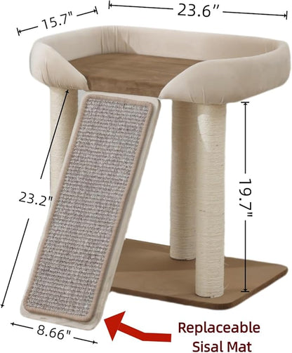 SHENGOCASE Modern Cat Tree Tower, Extra Large Platform Couch Sofa Bed for Maine Coon, Multiple Cat Furniture with Scratching Post Ramp Tilted Angled Scratcher Scratch Pad Sisal