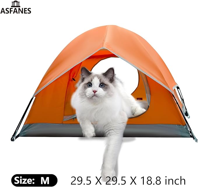 Outdoor Waterproof Pet Camping Tent, Cave Bed for Indoor Cats and Small Dogs, Portable Cat House Dog House, 29.5x29.5x18.9'', Orange, M.