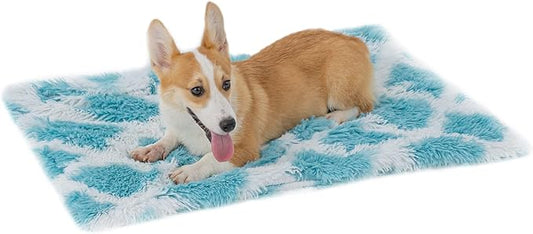 PJYuCien Fluffy Fleece Calming Pet Throw Blanket, Super Soft and Warm for Indoor Cats and Dogs, Medium 24 * 32", Machine Washable, Blue Diamond Pattern, White Puppy Bed