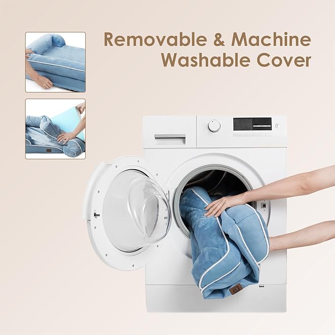 EHEYCIGA Orthopedic XL Dog Beds, Waterproof Memory Foam Dog Bed for Extra Large Dogs, Non-Slip Bottom and Egg-Crate Foam Big Dog Couch Bed with Washable Removable Cover, Washed Blue