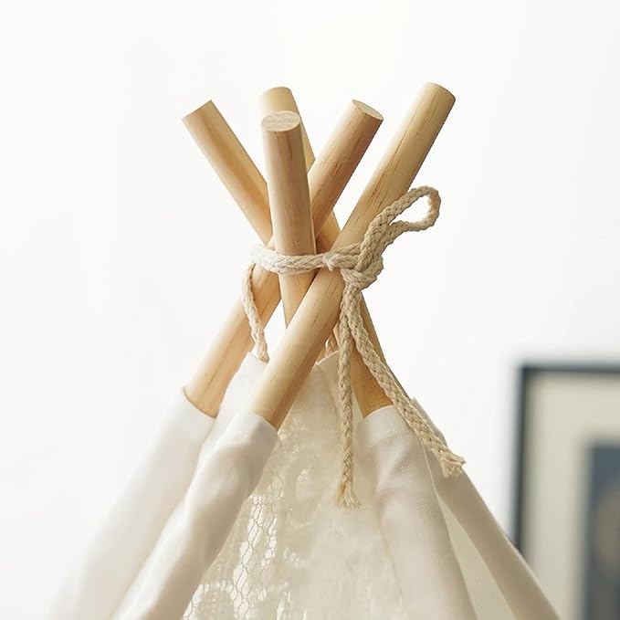 Dog and Cat Teepee Tent Bed - Portable Indoor Pet House for Small Dogs With Cozy Cushion - Removable & Washable - Bunny Tent Outdoor (White Lace, M)