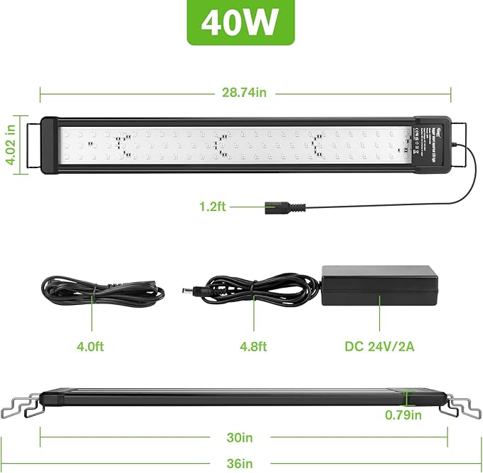 hygger 40W Smart Aquarium Light, Bluetooth LED Light with App Control, Full Spectrum Fish Tank Light with 24/7 Lighting Cycle, 5 Modes, Adjustable Timer, for 30"-36" Freshwater Planted Tank