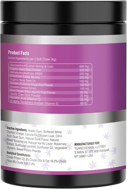 Glucosamine for Dogs 200pcs Joint Support Supplement Dog Hip and Joint Chondroitin Chews Treats with MSM Hemp Dog Joint Pain Relief Mobility Supplements Duck Flavor Fit All Large Small Medium Breed