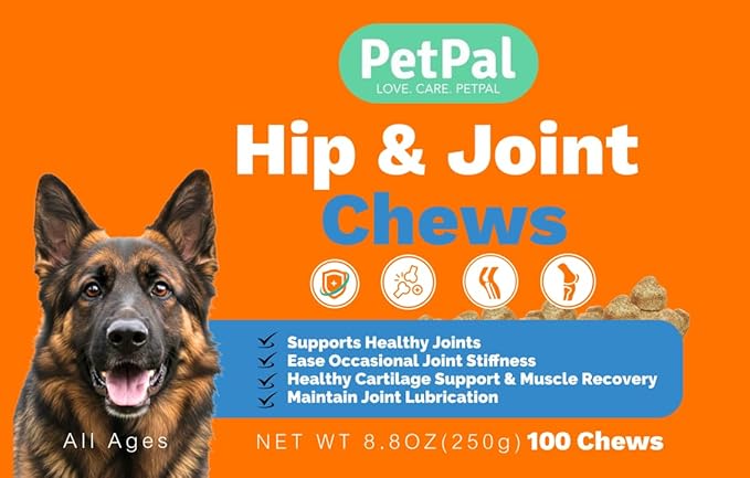 Hip & Joint Support Chews for Dogs – 100 Count, Soft Chews with Glucosamine, Chondroitin Sulfate & MSM – Mobility, Cartilage & Joint Stiffness Relief Supplement