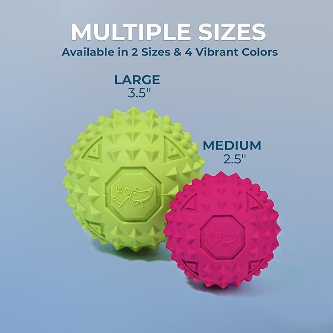 Best Pet Supplies Squeaky Rubber Spiky Ball Dog Toy Durable Non-Toxic Perfect for Aggressive Chewers Spiked for Dental Health Interactive Dog Toy - Pack of 2 - Blue, Orange (L:3.5")