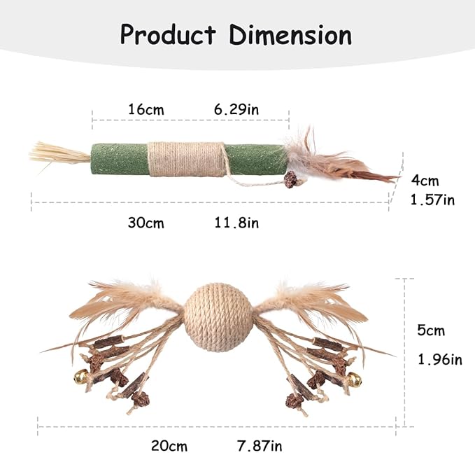 PAZ'S GIFT Cat Toys Catnip Toys Cat Kick Toy Natural Silvervine Catnip Sticks Kitten Teeth Molar Chew Toys, cat Indoor Toys Interactive cat Cleaning Teeth,Reduce Obesity and Loneliness 2-Pack