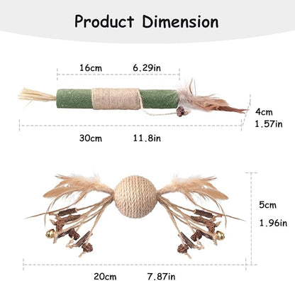 PAZ'S GIFT Cat Toys Catnip Toys Cat Kick Toy Natural Silvervine Catnip Sticks Kitten Teeth Molar Chew Toys, cat Indoor Toys Interactive cat Cleaning Teeth,Reduce Obesity and Loneliness 2-Pack