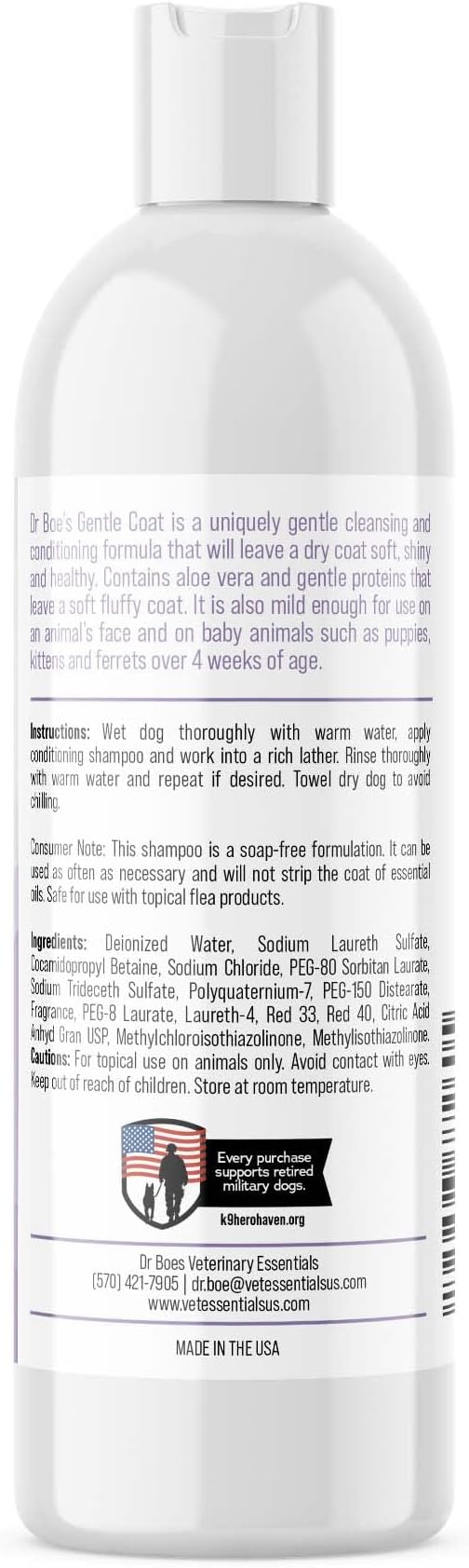 Dr. Boe's Veterinary Essentials GentleCoat Tearless Shampoo and Conditioner  Puppy and Kitten Soap-Free Formula  Grooming Supplies  All Natural, Aloe Vera & Gentle Proteins  16 Fl Oz.