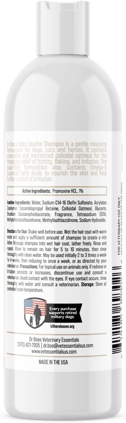 Dr. Boe's Veterinary Essentials VetraSoothe Medicated Oatmeal Shampoo - Powerful Relief for Itchy & Flaky Skin for Dogs and Cats - 16 fl. oz