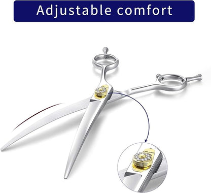 Dream Reach Professional Dog Grooming Straight, Curved, Thinning/Blending/Chunking Scissors Kit, JP-440C Stainless Steel Pet Cat Hair Cutting/Trimming Shears (7 inch-Curved Scissors)