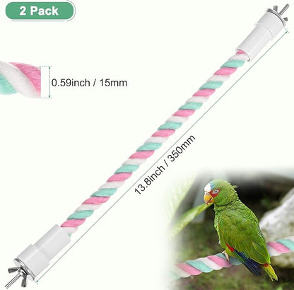 2-Pack Rope Perches for Bird Cages, 13.8 in Length Comfort Grip Flexible Rope Perch Beak & Paw Grinding for Parrots/Cockatiels/Parakeets, Bird Platform Sand [Pink Cyan]