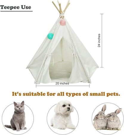 Dog Teepee Tent for Dogs & Cats Cute Pet Teepee with Mat, Portable Dog Tents 24inch Dog House Indoor Outdoor