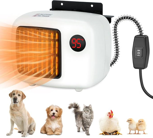 Dog House Heater with Thermostat, Wall-Mounted Dog Heater with 6.5FT Bite Proof Wire, Heater for Dog House with Safe Overheat Protection(2 Heating Mode 200W/400W)