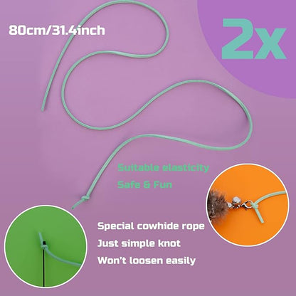 Cat Feather Toys, Interactive Cat Toys Kitten Toys, 2PCS Elasticity Cat Wand Toy and 7PCS Feathers Refills, Cat Toys for Indoor Cats Kitten Play Chase