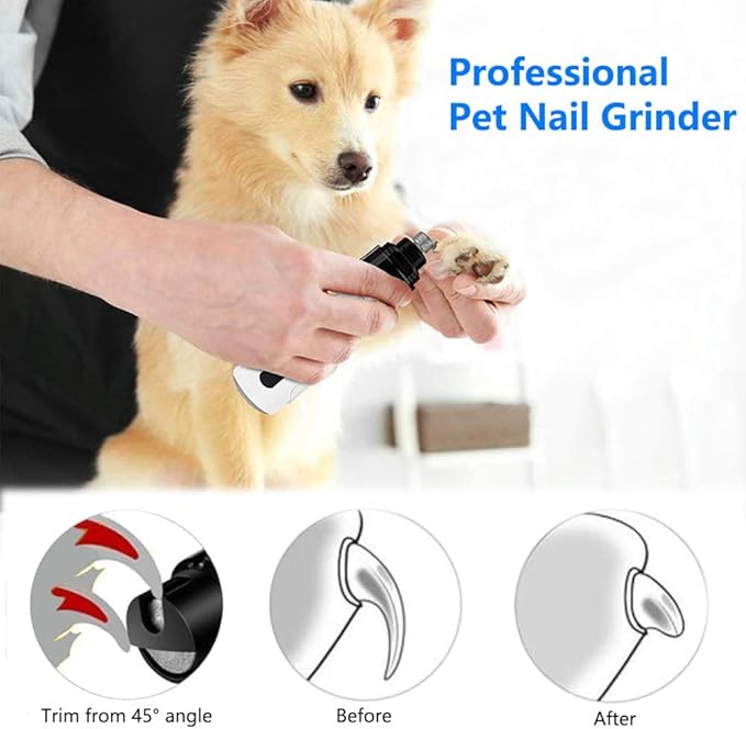 Heusom Silent Groom Pro Nail Grinder, Heusom Dog Nail Trimmer, Rechargeable USB Charging Pet Nail Grinder, Electric Dog Nail Clippers Pet Paws Grooming Smoothing Tool, 2 Grinding Heads