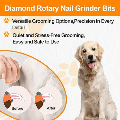 Diamond Rotary Pet Nail Grinder Bits Dog Nail Grinder Replacement Head -2PCS 1/8" Replacement Grinder Wheel for Animals Nail Care(E)