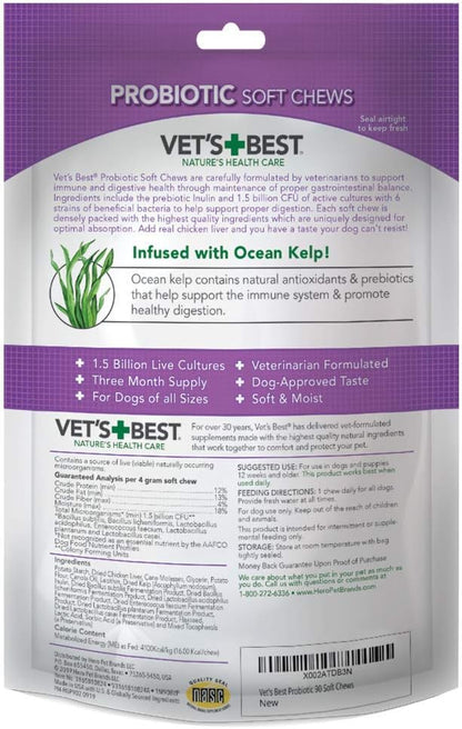 Vet's Best Probiotic Soft Chews Dog Supplement, Supports Dog Digestive Health, Promotes a Healthy Gut, 90 Day Supply