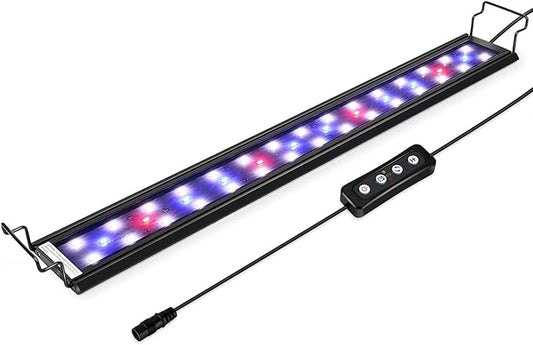 hygger 9W Full Spectrum Aquarium Light with Aluminum Alloy Shell Extendable Brackets, White Blue Red LEDs, External Controller, for Freshwater Fish Tank (12-18 inch)