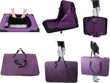 EliteField 4-Door Folding Soft Dog Crate with Curtains, Carrying Bag and Fleece Bed (2 Year Warranty), Indoor & Outdoor Pet Home (42" L x 28" W x 32" H, Purple+4 Door Curtains)