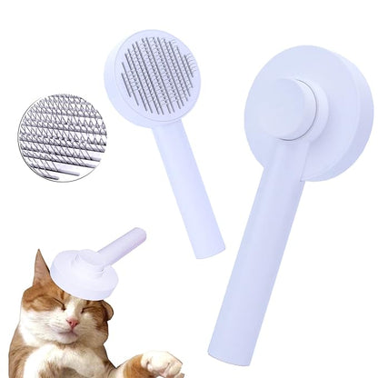 Cat Self Cleaning Slicker Brush, Cat Grooming Brush, Short and Long Haired remover for Dogs and Cats, Slicker Brush Removes Loose Undercoat & Tangled Hair (White Macaron)