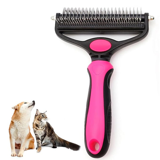 Dog Brush for Shedding, Pet Grooming Brush, Cat Deshedding Brush Tool, Double Sided Shedding and Dematting Undercoat Rake Comb for Dogs & Cats (big, RED)