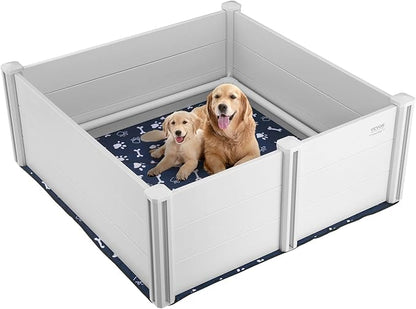 VEVOR Whelping Box for Dogs, 48 x 48 x 18.1in Whelping Box for Puppies, Whelping Pen for Puppies, Dog Birthing Box with Rails and Washable Pee Pad, Whelping Box for Large Breed Dogs, White