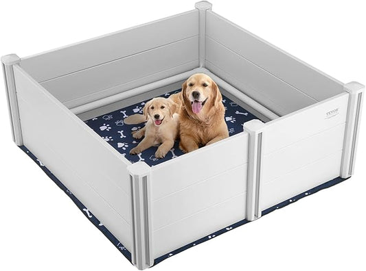 VEVOR Whelping Box for Dogs, 48 x 48 x 18.1in Whelping Box for Puppies, Whelping Pen for Puppies, Dog Birthing Box with Rails and Washable Pee Pad, Whelping Box for Large Breed Dogs, White