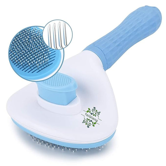 Self-Cleaning Grooming Brush for Cats and Dogs - Suitable for Long or Short Hair, Sensitive Skin Comb, Blue and White - [TaiQiang]