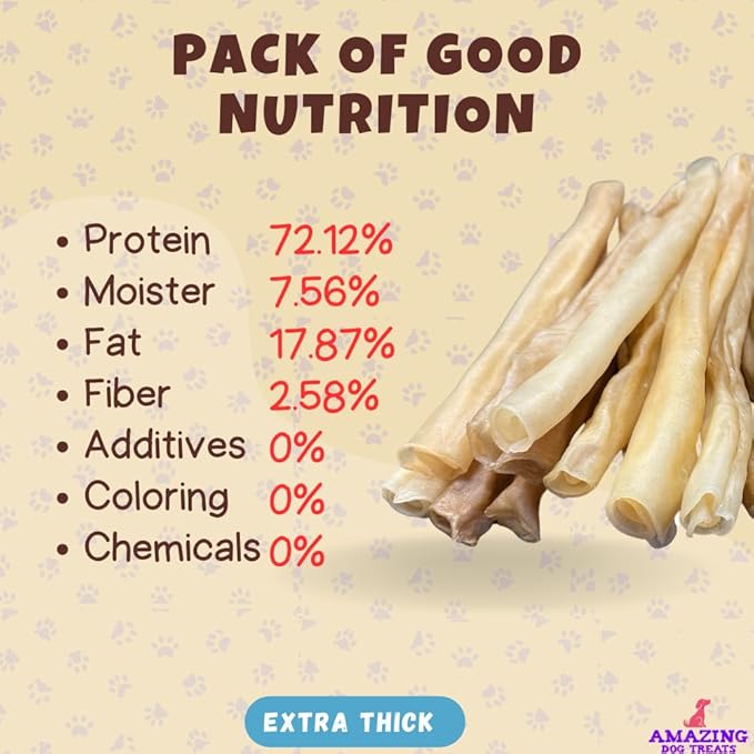 Amazing Dog Treats - Large Collagen Stick - (12 Inch - 50 Count) - Beef Cheek Rolls - 100% Pure Collagen Sticks