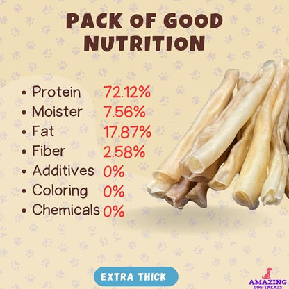 Amazing Dog Treats - Large Collagen Stick - (12 Inch - 50 Count) - Beef Cheek Rolls - 100% Pure Collagen Sticks