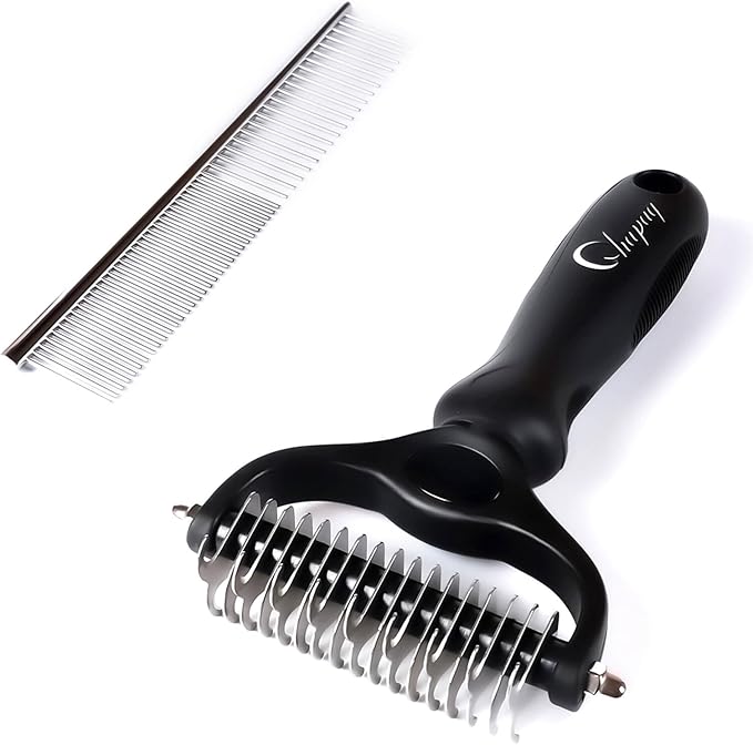 Professional Hair Dog Removal Tool Pet Grooming Brush Metal Comb, Cat Dog Removal Tool, Long Pet Brush Dog Brush metal cat comb long deshedding brush (Black)