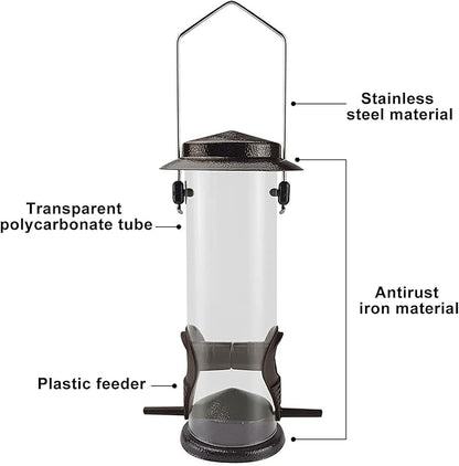 MIXXIDEA Wild Bird Feeders for Outdoors Hanging 2 Pack Stainless Steel Tube Bird Feeder, Water Resistant Finch Bird Feeder for Garden Backyard Decoration Attractive Metal Thistle Feeder (Coffee)