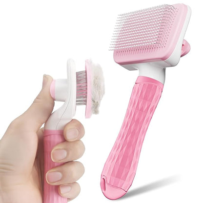 Dogs & Cats Brush for Shedding, Skin Friendly Pet Grooming Brush, Self Cleaning Slicker Brush for Long or Short Haired Cats and Dogs, Deshedding Dog Brush for Remove Loose Fur and Undercoat